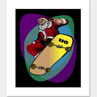 Santa on Skateboard Funny Santa colorful Posters and Art